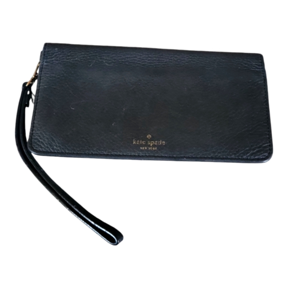 Kate Spade NY Erin Black Pebbled Leather Clutch Wristlet Wallet